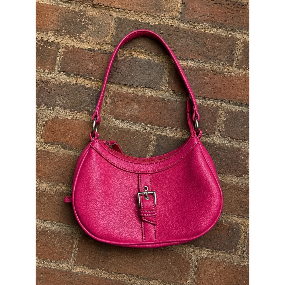 VTG Y2K Nine & Co Hot Pink Pebbled Faux Leather Mini Shoulder Bag Hobo Purse